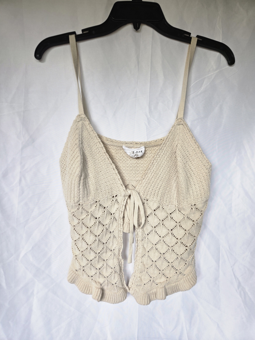 Olive & Oak Cream Crochet Knit Tie-Front Cami